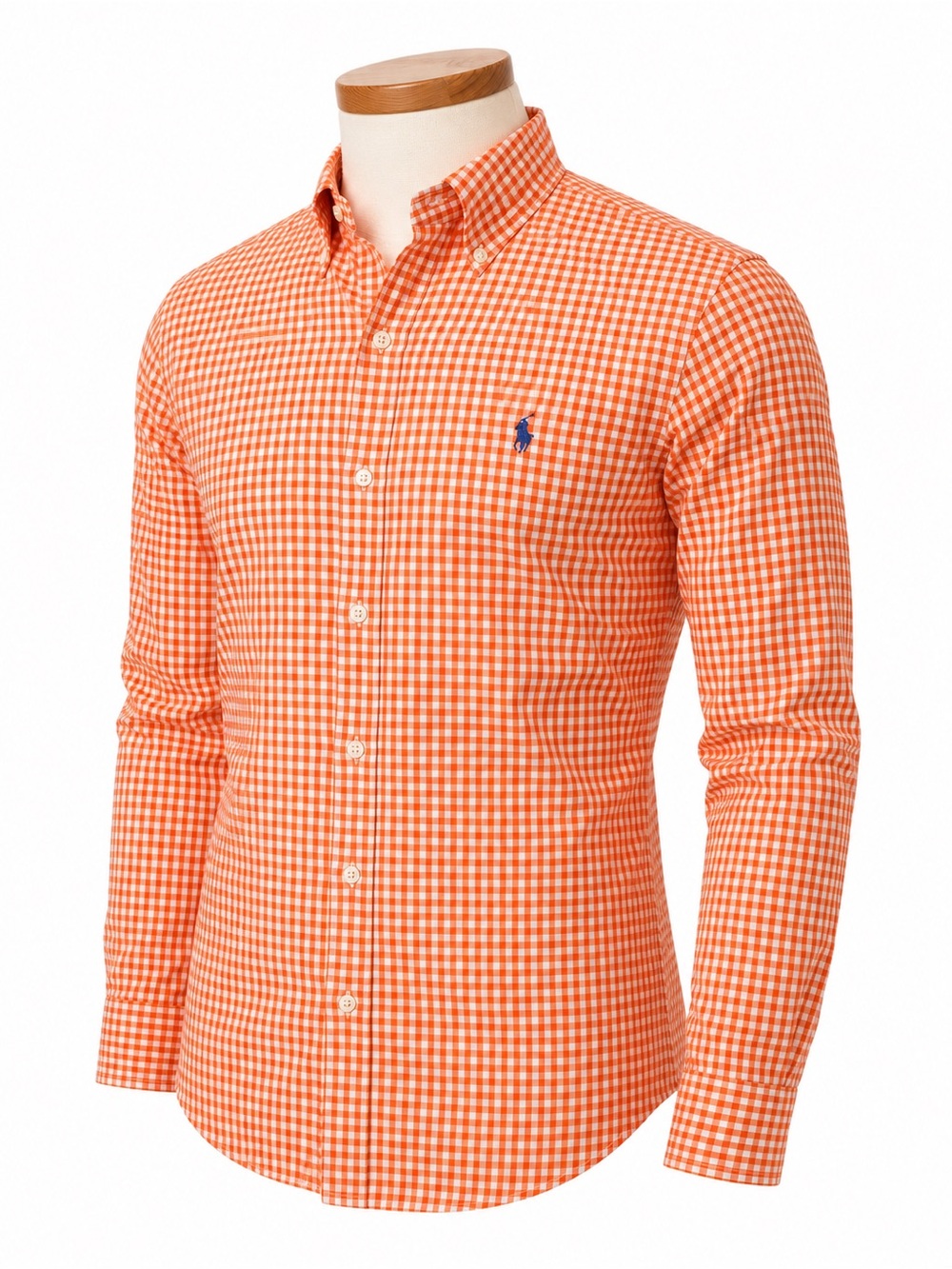 Men's Ralph Lauren Orange Gingham Check Button Down Shirt Size Medium Blue Pony